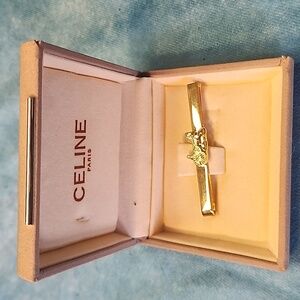 Vintage Celine Gold Horse Logo Tie Hair Brooch Pin